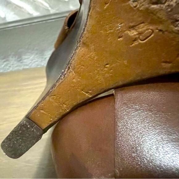 Marni Brown Leather Cutout Slingback Platform Wedge Wood 5” Heel 40 8.5 - Picture 13 of 16